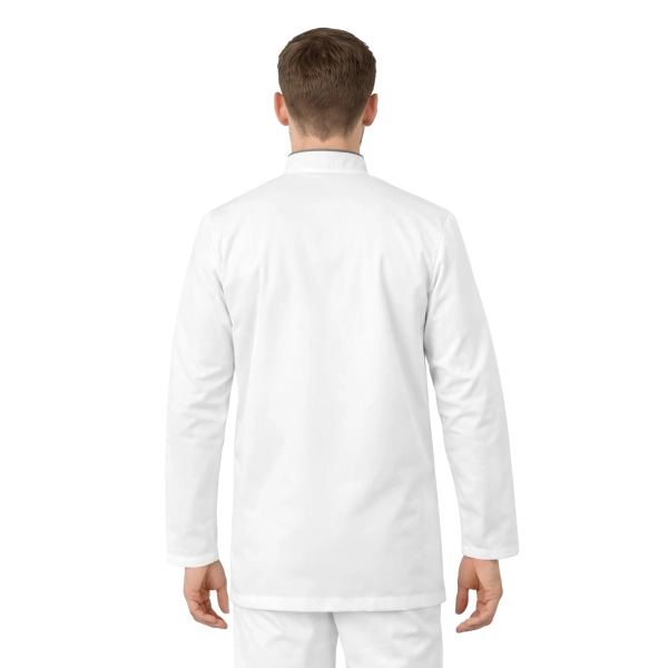 Bluza medyczna męska ze stójką biała ze stójką szarą długi rękaw roz.3XL